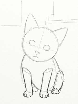 Pencil sketch with folded back legs tucked under the chest