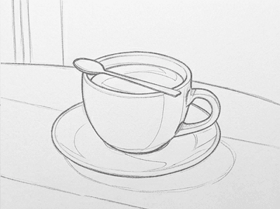 6th step of the how to draw a coffee cup tutorial: outline the shadow shapes.