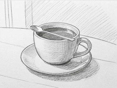 8th step of the how to draw a coffee cup tutorial: add halftones and background.