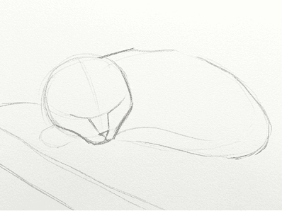2nd step of the how to draw a cat in watercolor tutorial: add neck and muzzle.