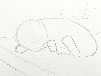 3rd step of the how to draw a cat in watercolor tutorial: add the front limbs.