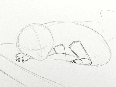 4th step of the how to draw a cat in watercolor tutorial: add back limbs and paws.