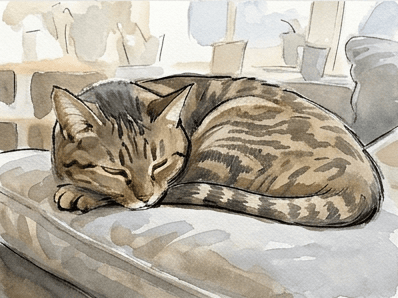 8th step of the how to draw a cat in watercolor tutorial: add mid-tone local color.