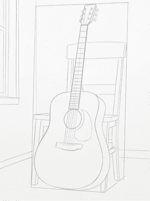 1st step of the how to draw an acoustic guitar tutorial: draw the overall envelope.