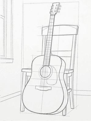3rd step of the how to draw an acoustic guitar tutorial: refine proportions and ellipse axes.