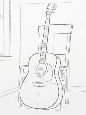 4th step of the how to draw an acoustic guitar tutorial: draw accurate curves.