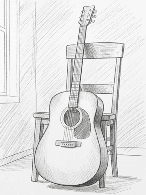 8th step of the how to draw an acoustic guitar tutorial: add halftones and background.