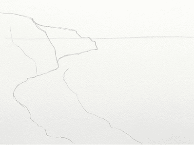 2nd step of the how to draw a coastal landscape tutorial: add the largest landform.