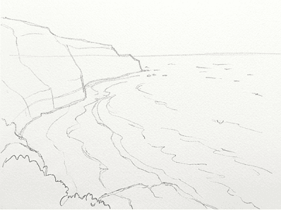 3rd step of the how to draw a coastal landscape tutorial: add secondary background.