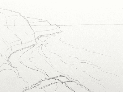 4th step of the how to draw a coastal landscape tutorial: add remaining background.