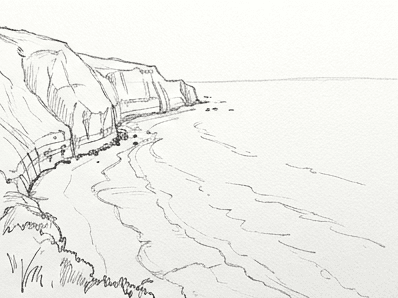 5th step of the how to draw a coastal landscape tutorial: add foreground anchor.