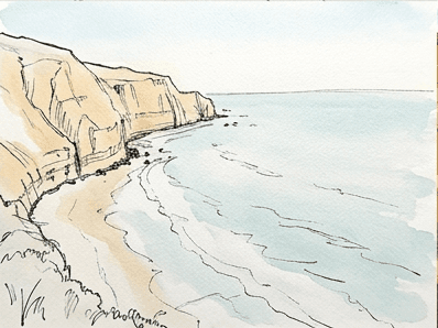 7th step of the how to draw a coastal landscape tutorial: lay the palest wash.