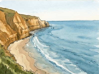 8th step of the how to draw a coastal landscape tutorial: add mid-tone local color.