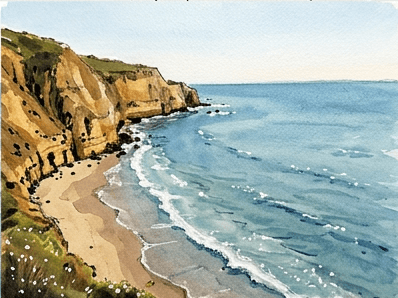 9th step of the how to draw a coastal landscape tutorial: deepen shadows with ink accents.
