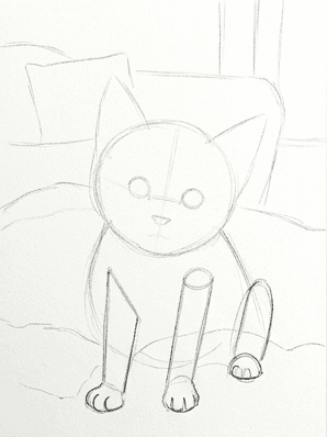 4th step of the how to draw a kitten tutorial: add back limbs and paws.