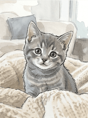 8th step of the how to draw a kitten tutorial: add mid-tone local color.