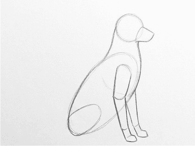 Two straight cylinder shapes for the front legs drop from the chest to a simple ground baseline.