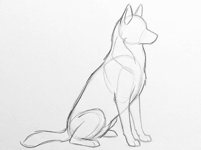 Pointed triangular ears, a curved tail, and a soft fur outline now wrap the constructed body.