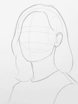 Nose, lip line, and the full hair mass added in light pencil