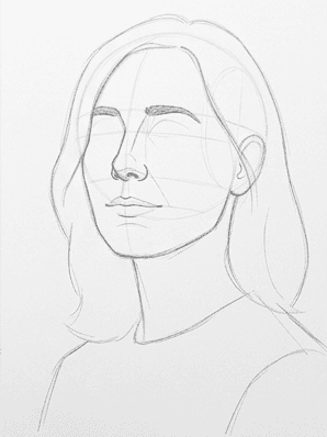 Construction lines lightened and the outside silhouette of the head refined