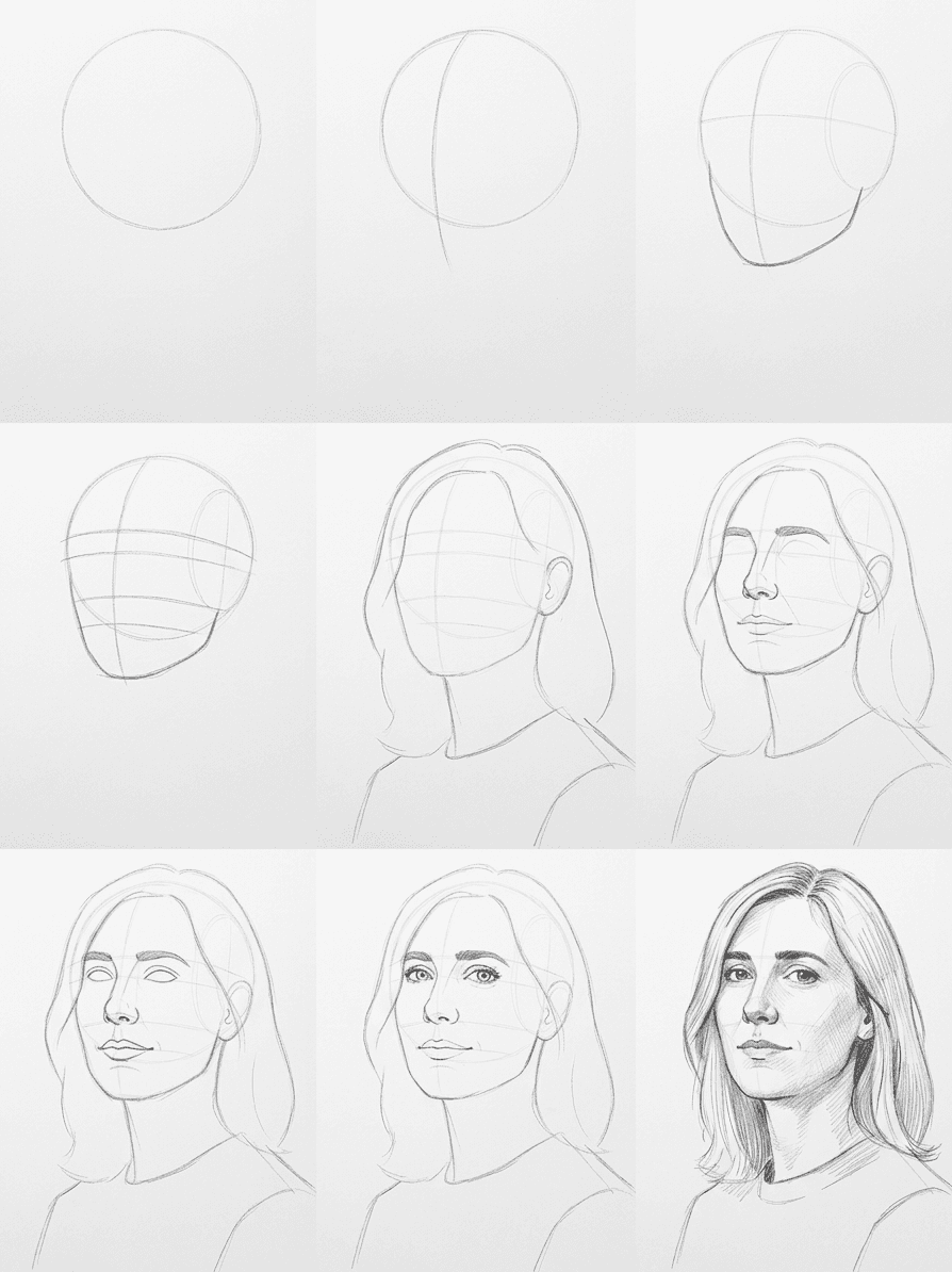 Pencil sketch tutorial of a realistic woman's face