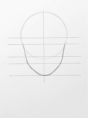 Almond eye sockets and arched brows blocked in lightly on the brow line