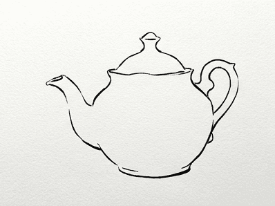 Inked outline of the teapot with the pencil construction lines erased