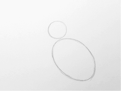 Two light pencil ovals forming the body and head masses of the sitting rabbit