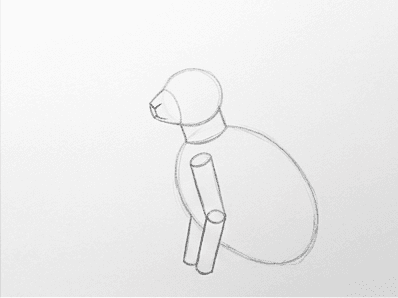 Faint pencil cylinders for the front legs of the sitting rabbit