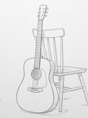 Light outlines marking each shadow shape on the guitar body
