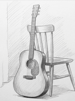 Midtones across the body with a soft background tone behind the guitar