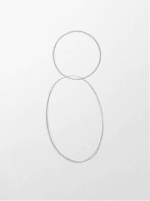 First pencil stage showing two light egg shapes for the puppy's body and head.