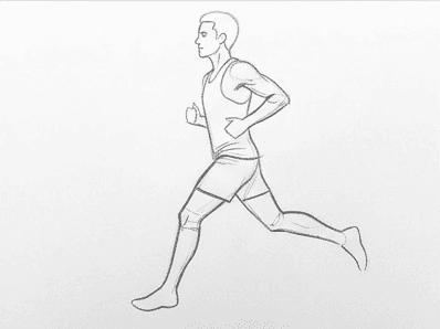 Seventh step of the how to draw a runner tutorial: profile features and clothing folds added