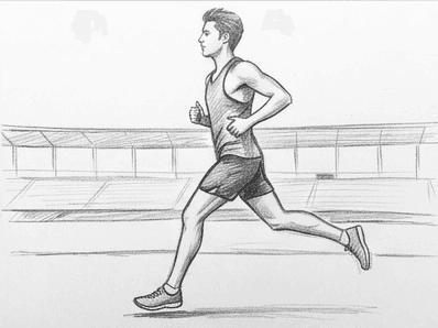 Ninth step of the how to draw a runner tutorial: darks deepened and details sharpened