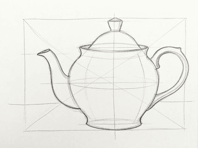 Clean pencil teapot outline with confident curves for the spout, handle, and body.