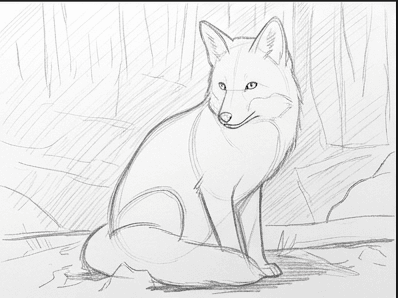 Seventh stage shading a soft background and a cast shadow under the fox.